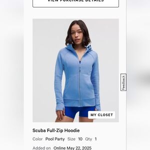 lululemon Scuba Pool Blue Full-Zip Hoodie Jacket